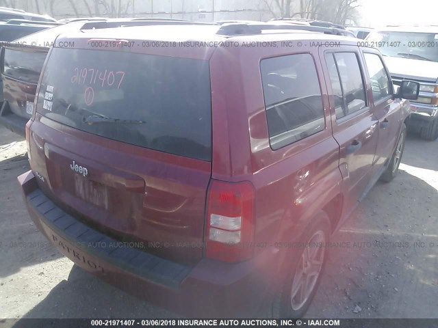 1J8FF28W88D608021 - 2008 JEEP PATRIOT SPORT RED photo 4