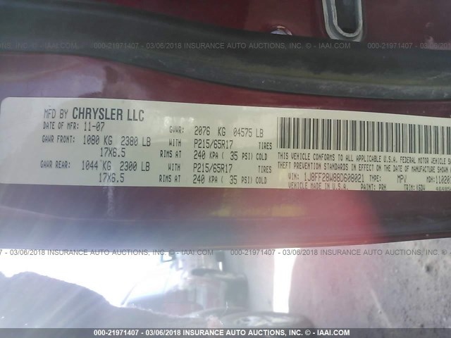 1J8FF28W88D608021 - 2008 JEEP PATRIOT SPORT RED photo 9