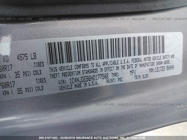 1C4NJDEB6HD177502 - 2017 JEEP COMPASS LATITUDE 银色 照片 9