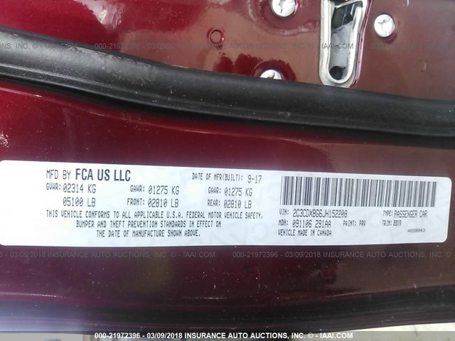 2C3CDXBG6JH152208 - 2018 DODGE CHARGER SXT BURGUNDY photo 9