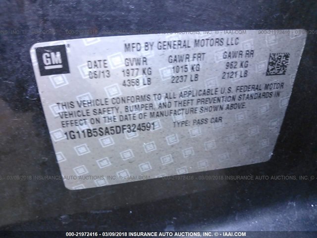 1G11B5SA5DF324591 - 2013 CHEVROLET MALIBU LS Qara foto 9