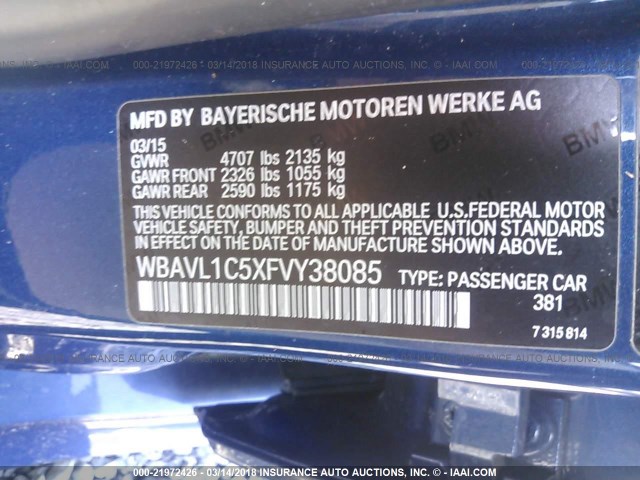 WBAVL1C5XFVY38085 - 2015 BMW X1 XDRIVE28I BLUE photo 9