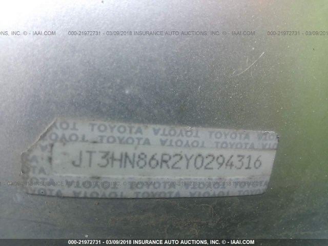 JT3HN86R2Y0294316 - 2000 TOYOTA 4RUNNER SR5 SILVER photo 9