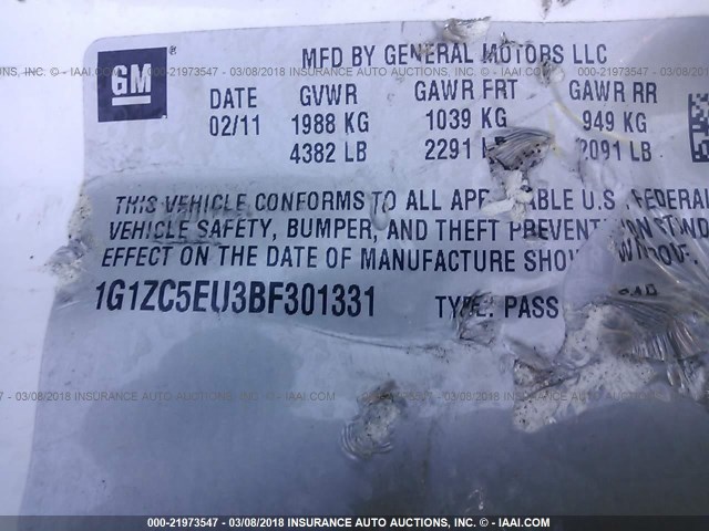 1G1ZC5EU3BF301331 - 2011 CHEVROLET MALIBU 1LT 白色 照片 9