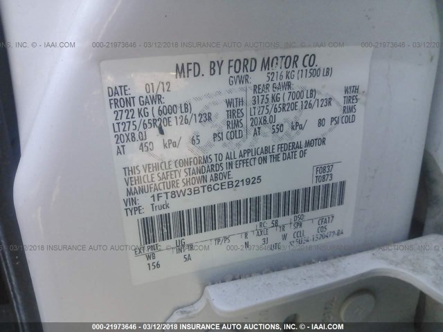 1FT8W3BT6CEB21925 - 2012 FORD F350 SUPER DUTY WHITE photo 10