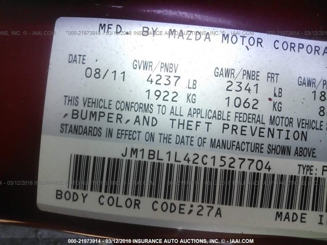 JM1BL1L42C1527704 - 2012 MAZDA SPEED 3 RED photo 9