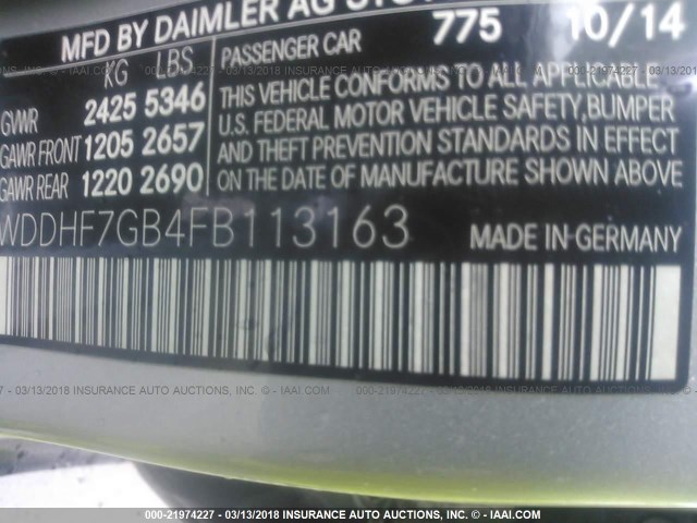 WDDHF7GB4FB113163 - 2015 MERCEDES-BENZ E 63 AMG-S SILVER photo 9