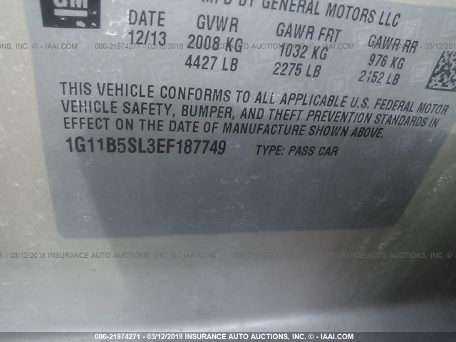 1G11B5SL3EF187749 - 2014 CHEVROLET MALIBU LS GOLD photo 9