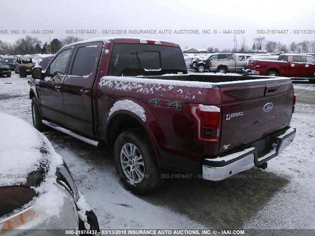 1FTEW1EP4FFC61105 - 2015 FORD F150 SUPERCREW RED photo 3