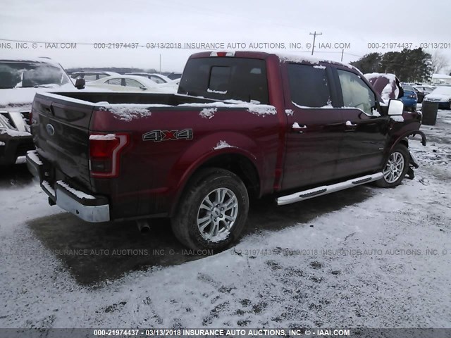 1FTEW1EP4FFC61105 - 2015 FORD F150 SUPERCREW RED photo 4