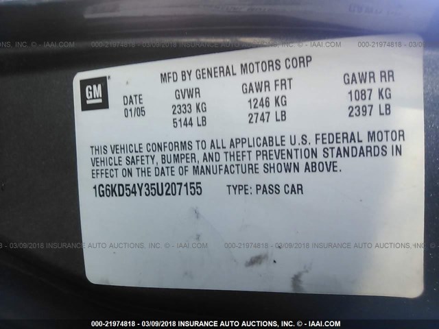 1G6KD54Y35U207155 - 2005 CADILLAC DEVILLE GRAY photo 9