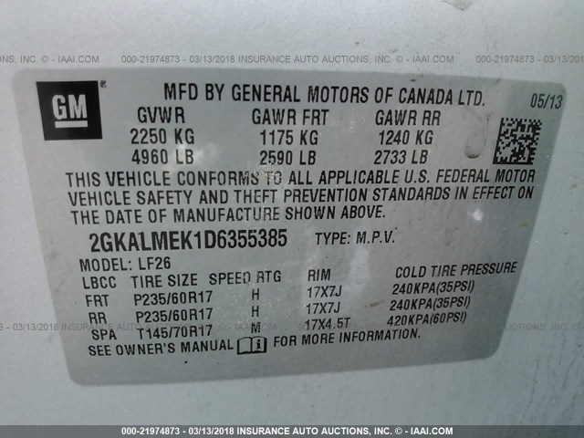 2GKALMEK1D6355385 - 2013 GMC TERRAIN SLE SILVER photo 9