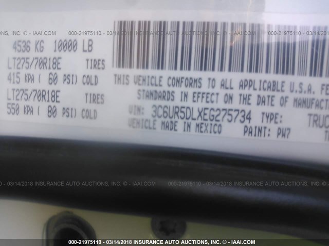 3C6UR5DLXEG275734 - 2014 RAM 2500 SLT WHITE photo 9