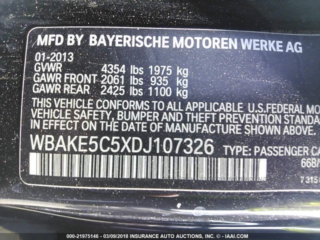 WBAKE5C5XDJ107326 - 2013 BMW 328 I SULEV BLACK photo 9