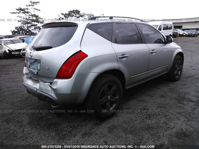 JN8AZ08TX4W211478 - 2004 NISSAN MURANO SL/SE SILVER photo 4