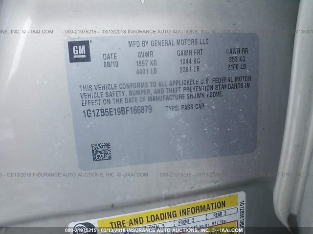 1G1ZB5E19BF166879 - 2011 CHEVROLET MALIBU LS 金色 照片 9