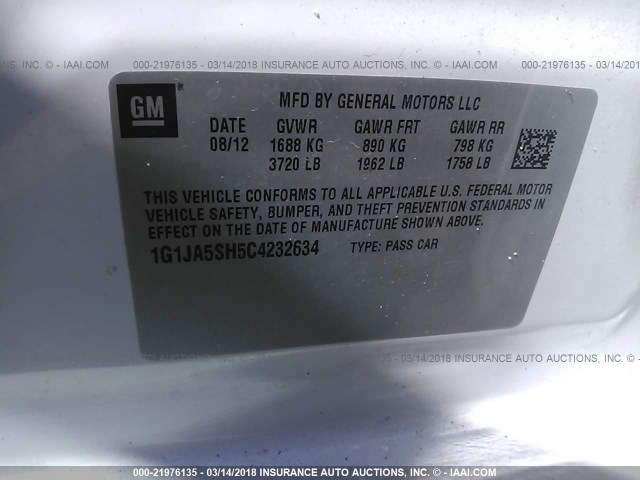 1G1JA5SH5C4232634 - 2012 CHEVROLET SONIC LS 白色 照片 9