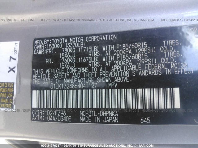 JTLKT324864041127 - 2006 TOYOTA SCION XB GRAY photo 9