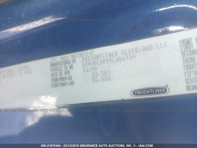 1FUJGLDR59LAB6739 - 2009 FREIGHTLINER CASCADIA 125  BLUE photo 10