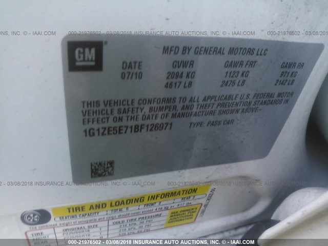 1G1ZE5E71BF126971 - 2011 CHEVROLET MALIBU LTZ 白色 照片 9