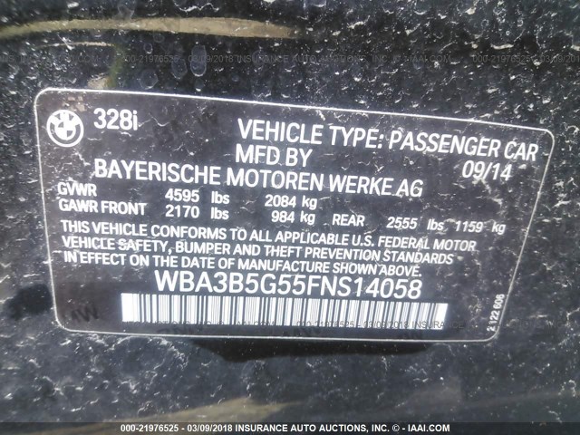 WBA3B5G55FNS14058 - 2015 BMW 328 XI SULEV BLACK photo 9