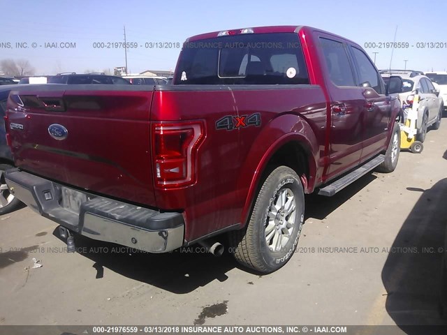 1FTEW1EP2FKE62685 - 2015 FORD F150 SUPERCREW RED photo 4
