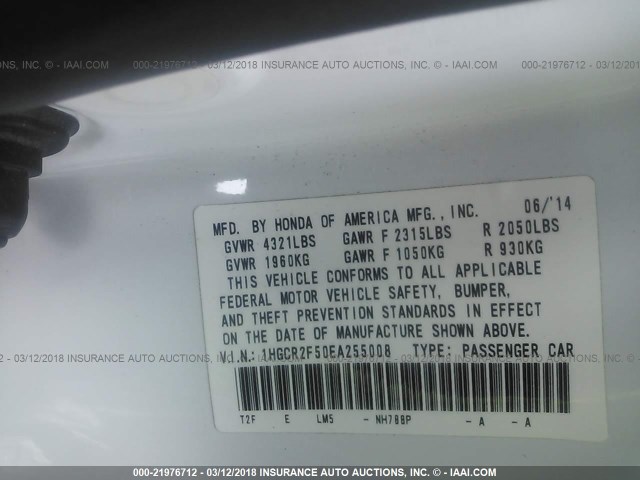 1HGCR2F50EA255008 - 2014 HONDA ACCORD SPORT 白色 照片 9
