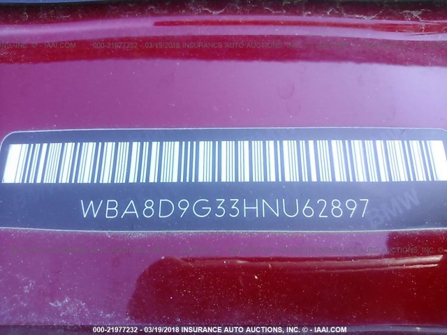 WBA8D9G33HNU62897 - 2017 BMW 330 XI RED photo 9