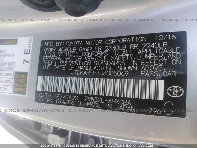 JTDKARFP3H3005069 - 2017 TOYOTA PRIUS PRIME  银色 照片 9