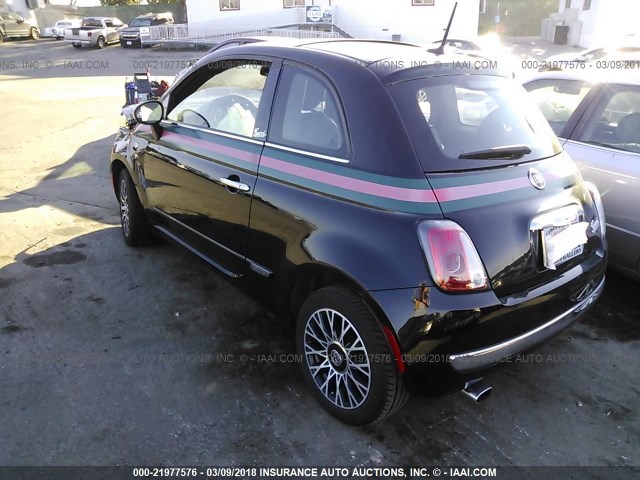 3C3CFFCR8DT707529 - 2013 FIAT 500 LOUNGE BLACK photo 3