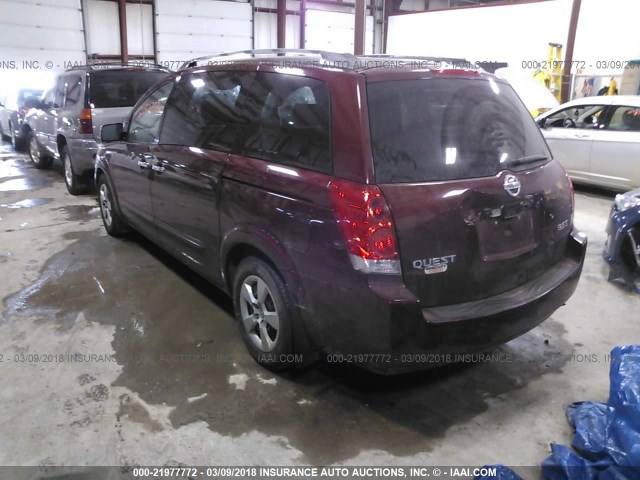 5N1BV28U39N102210 - 2009 NISSAN QUEST S/SE/SL MAROON photo 3