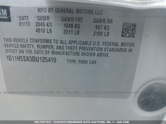 1G11H5SA3DU125419 - 2013 CHEVROLET MALIBU LTZ 银色 照片 9