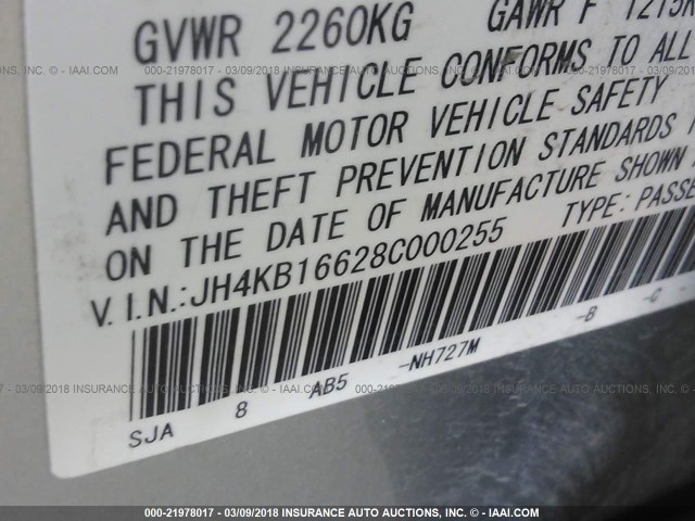 JH4KB16628C000255 - 2008 ACURA RL ვერცხლისფერი ფოტო 9