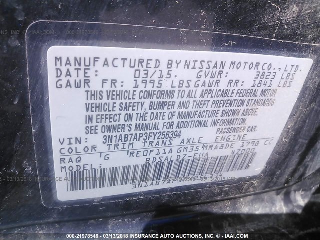 3N1AB7AP3FY256394 - 2015 NISSAN SENTRA S/SV/SR/SL BLUE photo 9