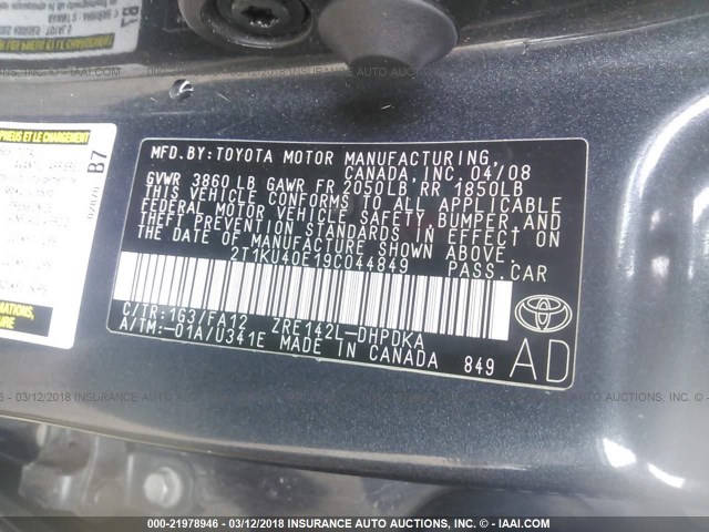 2T1KU40E19C044849 - 2009 TOYOTA COROLLA MATRIX  GRAY photo 9