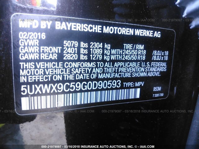 5UXWX9C59G0D90593 - 2016 BMW X3 XDRIVE28I BLACK photo 9