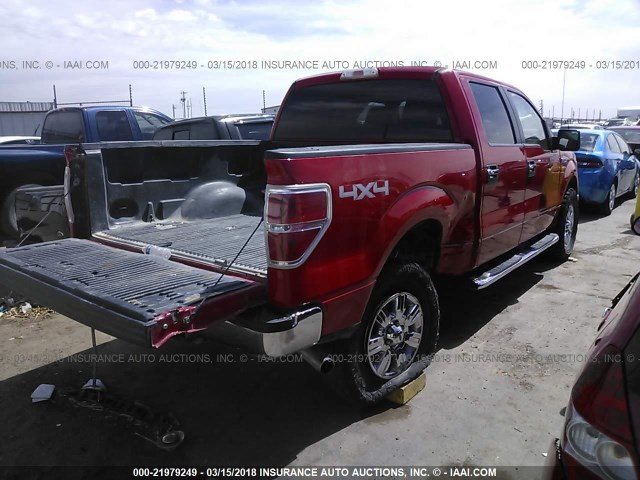1FTEW1E82AFC84237 - 2010 FORD F150 SUPERCREW RED photo 4