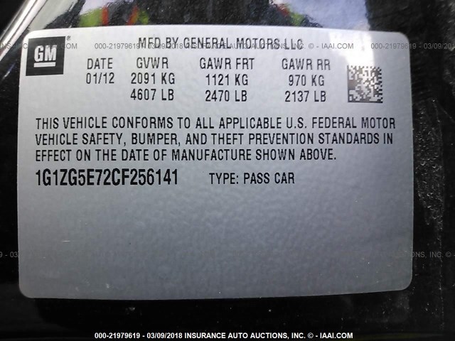 1G1ZG5E72CF256141 - 2012 CHEVROLET MALIBU LTZ 黑色 照片 9