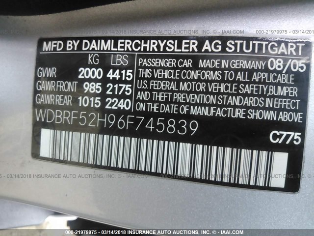 WDBRF52H96F745839 - 2006 MERCEDES-BENZ C GENERATION 2006 230 SILVER photo 9