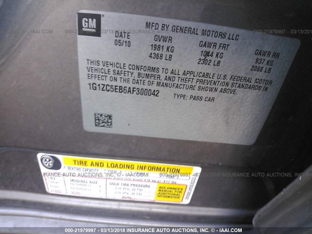 1G1ZC5EB6AF300042 - 2010 CHEVROLET MALIBU 1LT 金色 照片 9