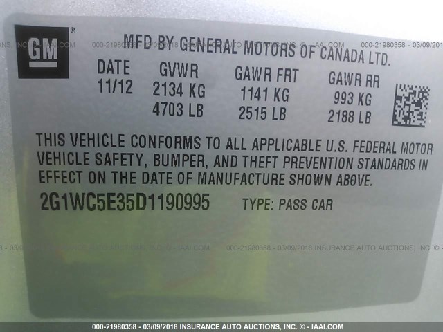 2G1WC5E35D1190995 - 2013 CHEVROLET IMPALA LTZ ვერცხლისფერი ფოტო 9