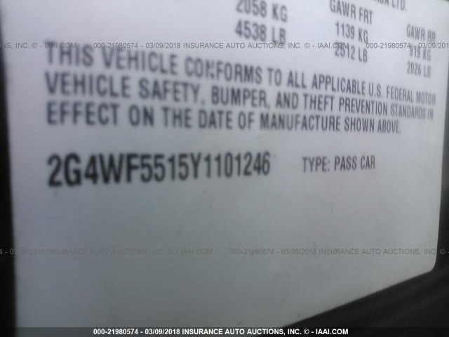 2G4WF5515Y1101246 - 2000 BUICK REGAL GS GREEN photo 9