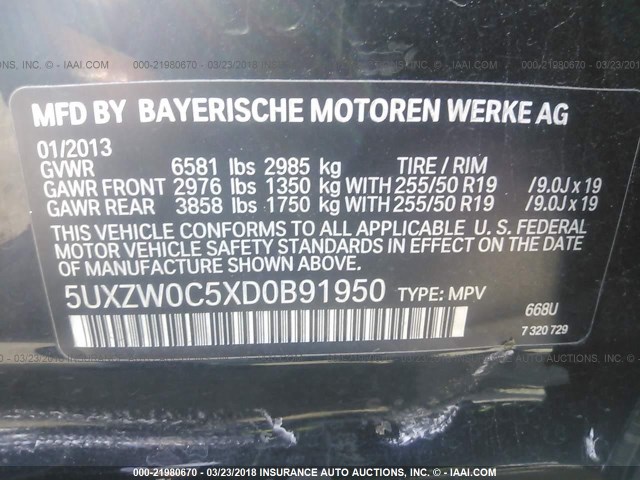 5UXZW0C5XD0B91950 - 2013 BMW X5 XDRIVE35D Siyah fotoğraf 9