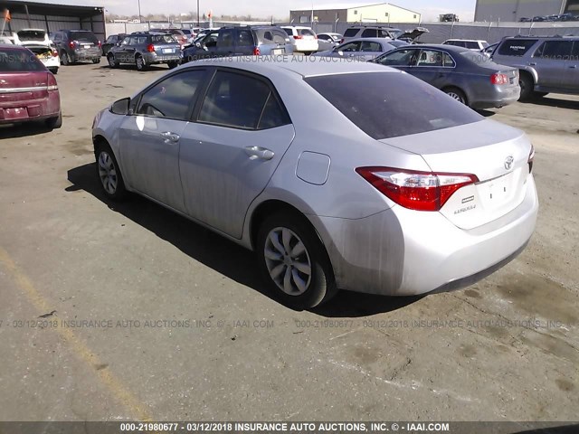 5YFBURHE6FP257812 - 2015 TOYOTA COROLLA L/LE/LE PLS/PRM/S/S PLS SILVER photo 3