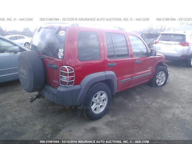 1J4GL48K24W222779 - 2004 JEEP LIBERTY SPORT RED photo 4