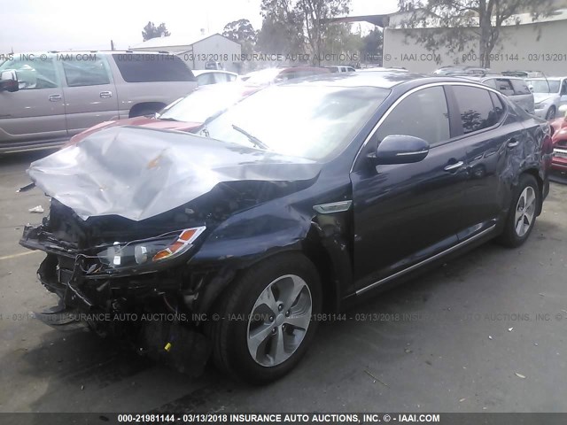 KNAGM4AD6E5076681 - 2014 KIA OPTIMA HYBRID BLUE photo 2