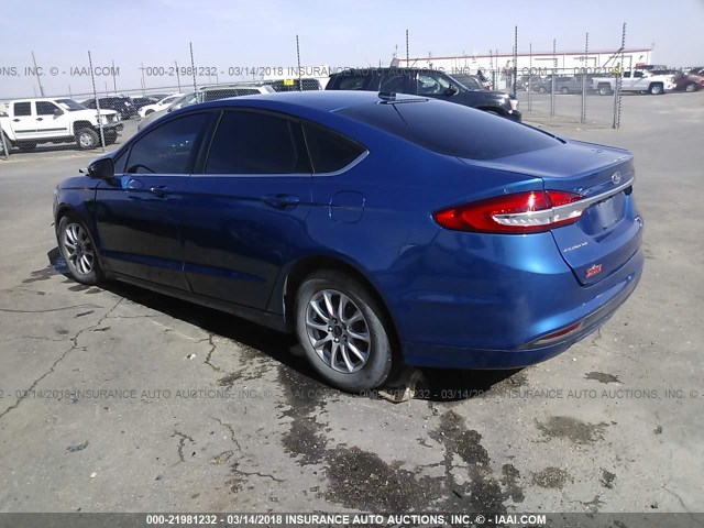 3FA6P0G71HR149219 - 2017 FORD FUSION S BLUE photo 3