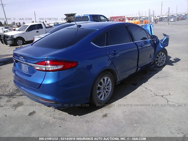 3FA6P0G71HR149219 - 2017 FORD FUSION S BLUE photo 4