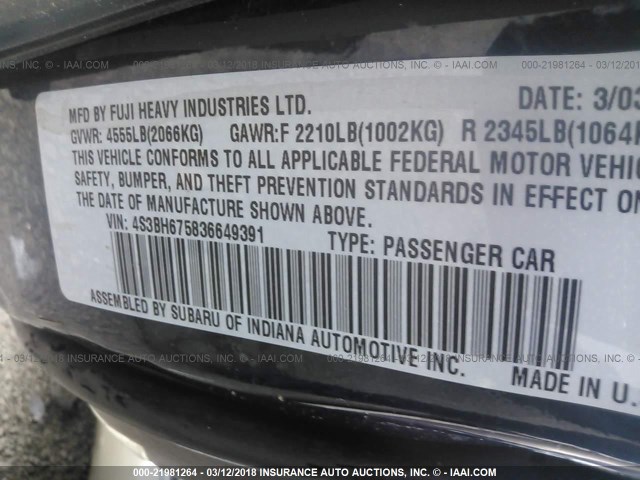 4S3BH675836649391 - 2003 SUBARU LEGACY OUTBACK AWP 蓝色 照片 9