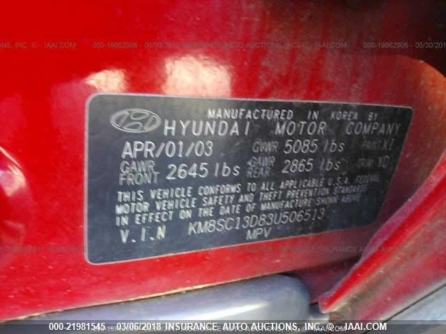 KM8SC13D83U506513 - 2003 HYUNDAI SANTA FE GLS/LX RED photo 9